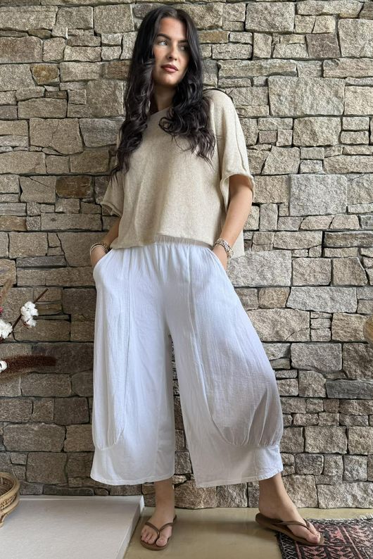 Jo Jo Quirky Hopsack Crop Pant White 
